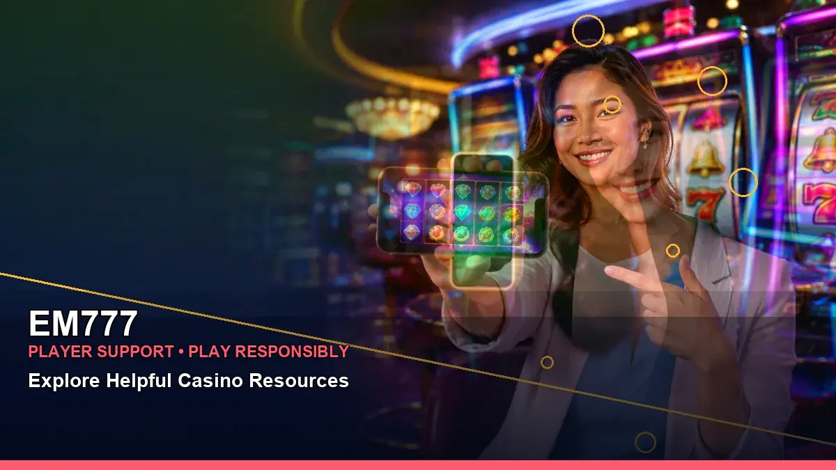 EM777 mobile-friendly slot game guide with a gold-themed jackpot design