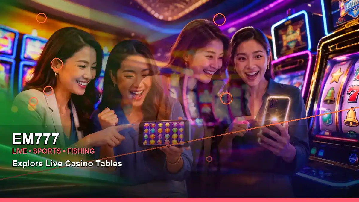 EM777 high-energy reel-style casino games in a panoramic layout for Philippine players