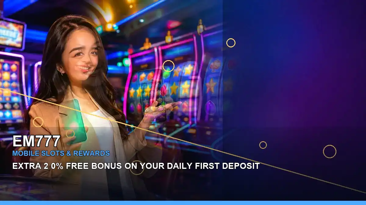 EM777 VIP casino scene with an adult Filipina host in a left-aligned composition