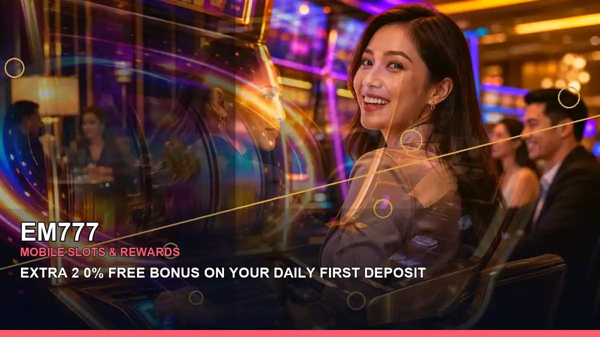 EM777 VIP casino rewards lounge featuring an adult Philippine casino host in a left-diagonal composition